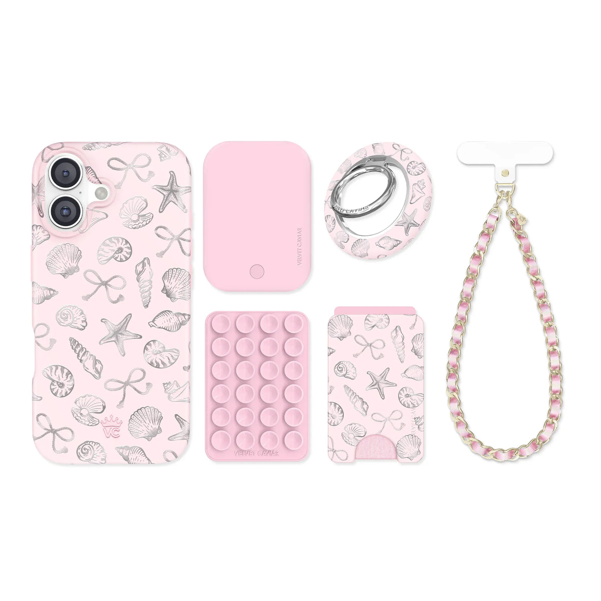 Pink Coastal Seashells iPhone Bundle Set