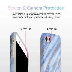 Sky Blue Rose Gold Chrome Marble iPhone case